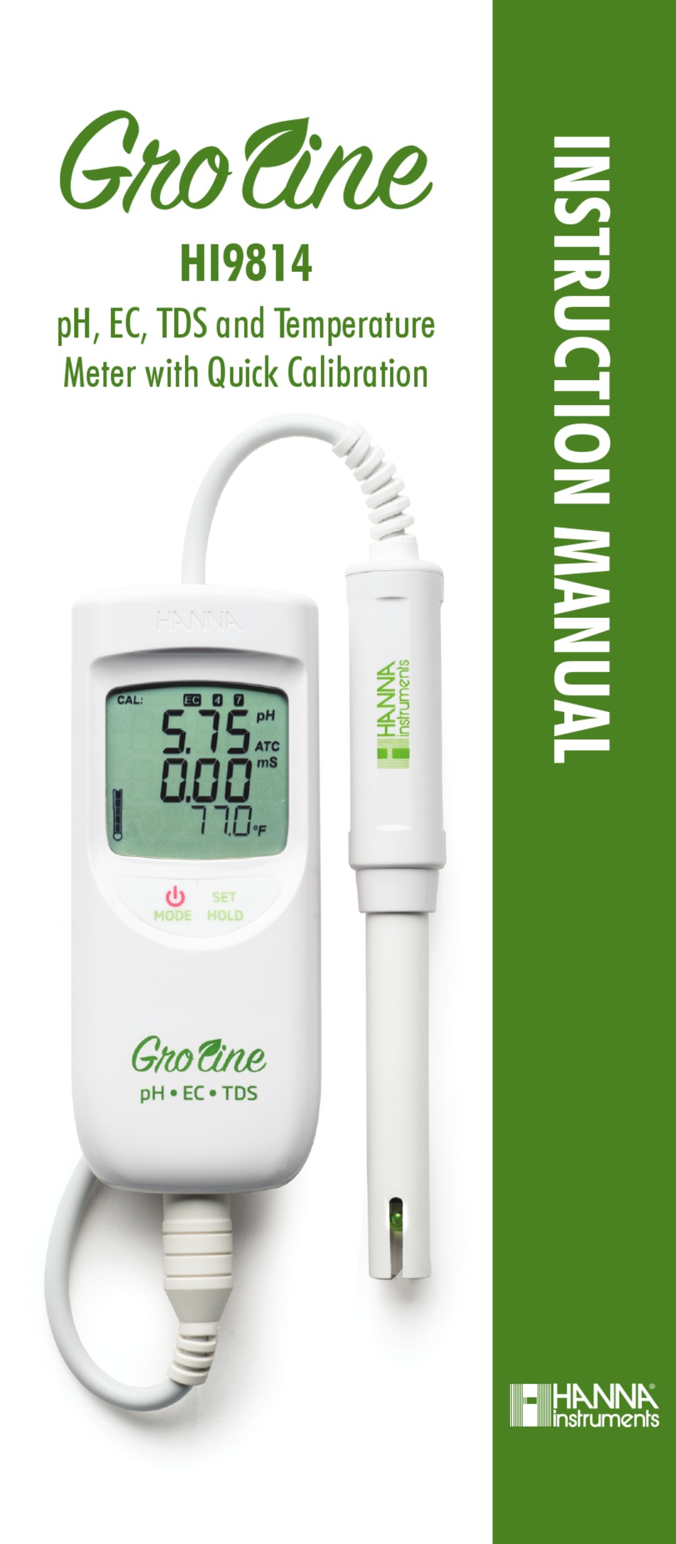 HANNA INSTRUMENTS GROLINE HI9814 INSTRUCTION MANUAL Pdf Download