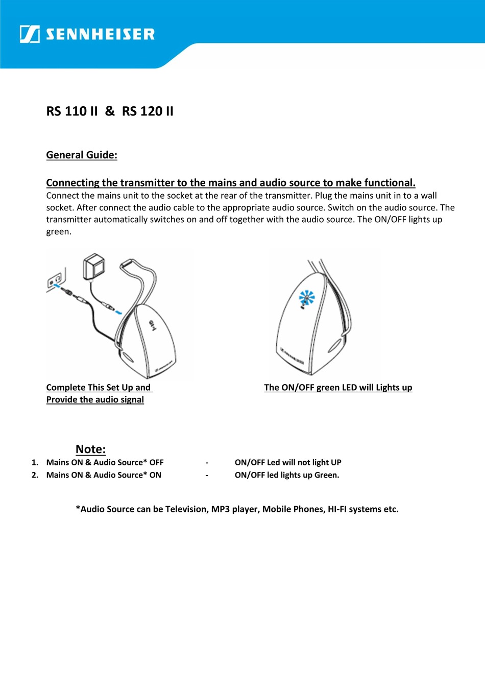 SENNHEISER RS 110 II QUICK MANUAL Pdf Download | ManualsLib