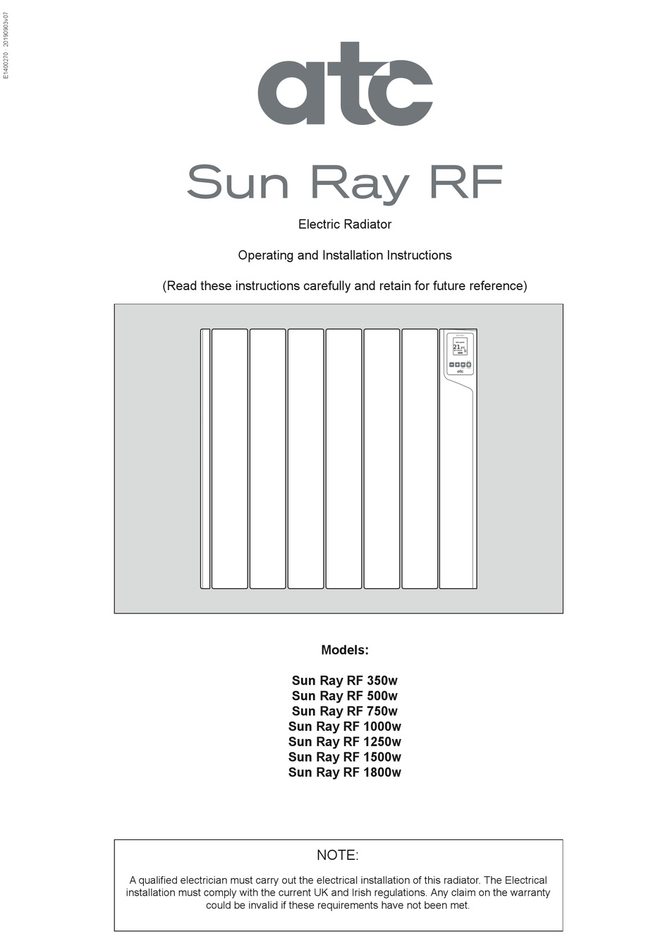 sun ray rf electric thermal radiators