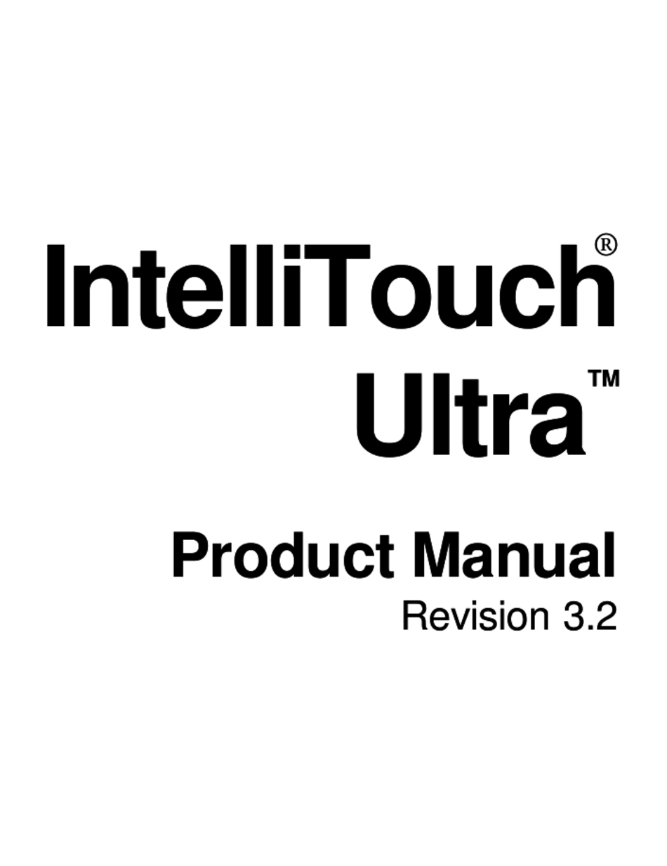 ELO TOUCHSYSTEMS INTELLITOUCH ULTRA PRODUCT MANUAL Pdf Download