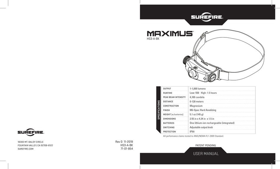 【 新品/未使用品 】 Surefire MINIMUS HS3-A-BK 1000 Lumen LED ヘッド ライト 登山 キャンプ シュアファイヤー シュアファイア Minimus - SureFire