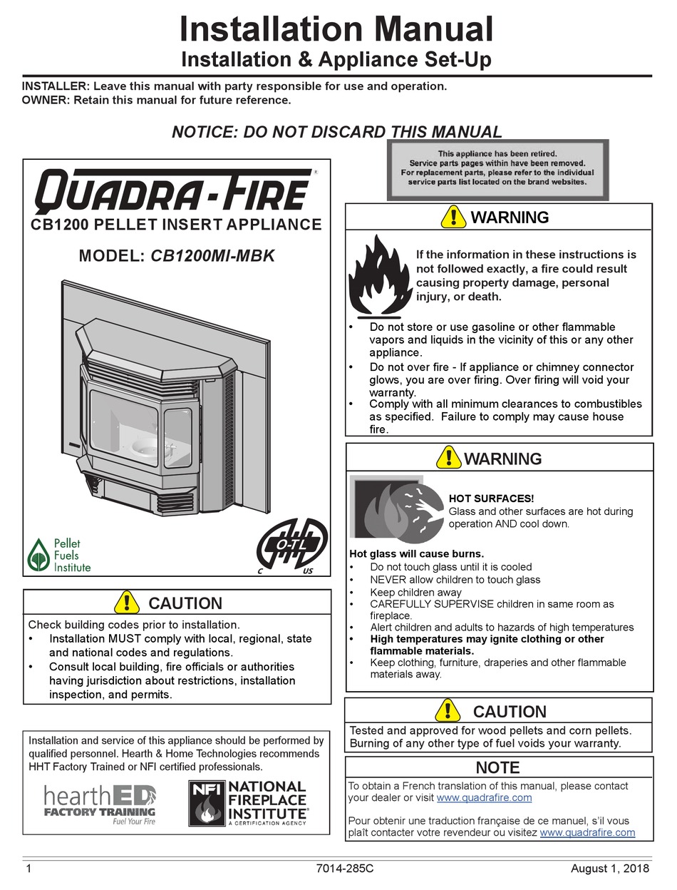 QUADRA-FIRE CB1200 INSTALLATION MANUAL Pdf Download | ManualsLib