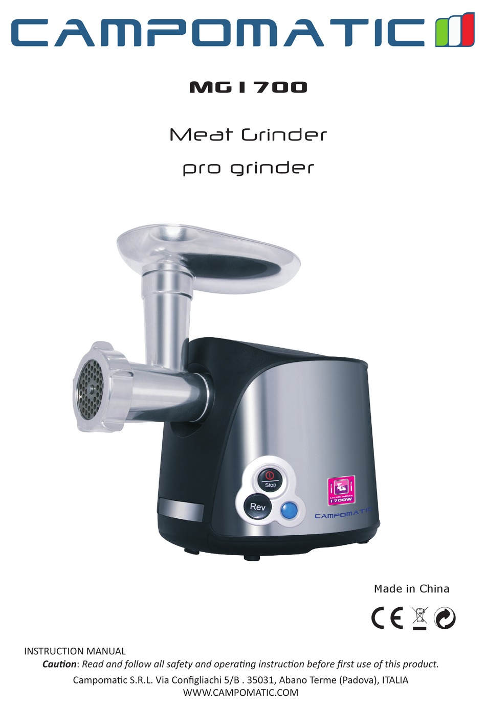 CAMPOMATIC PRO GRINDER MG1700 INSTRUCTION MANUAL Pdf Download ManualsLib
