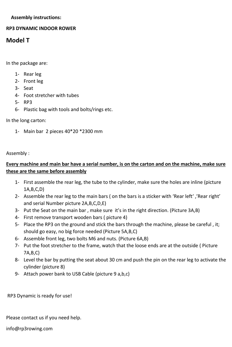 RP3 ROWING DYNAMIC T ASSEMBLY INSTRUCTIONS MANUAL Pdf Download | ManualsLib