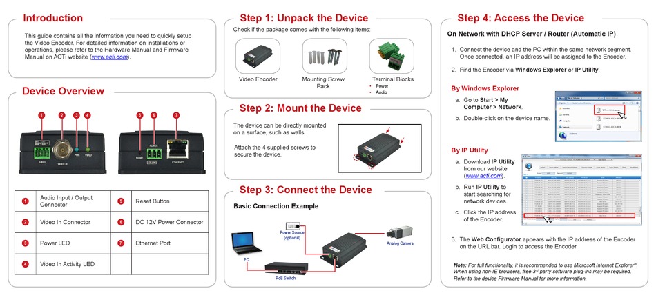 Acti V11 Quick Installation Manual Pdf Download Manualslib