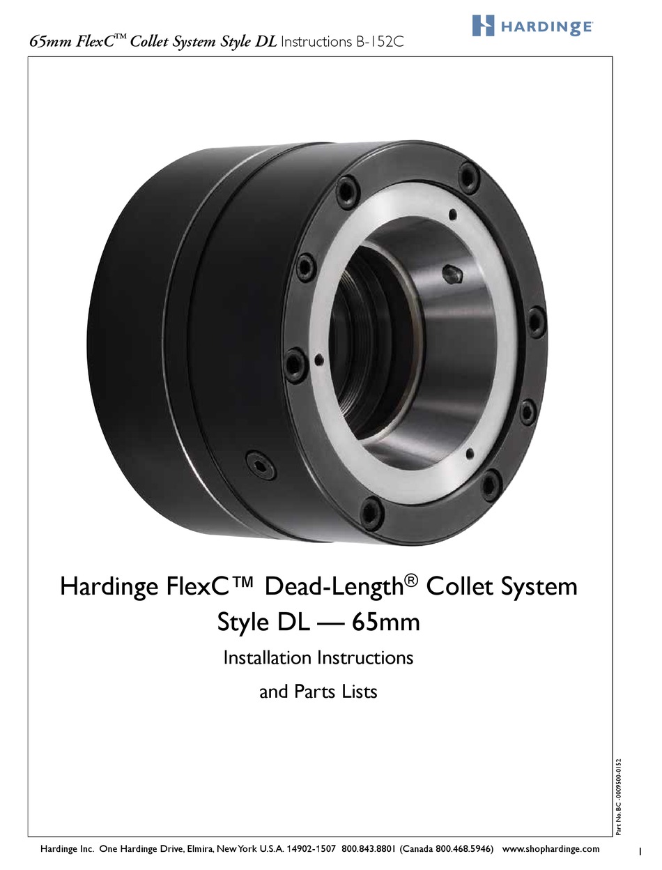 HARDINGE FLEXC DEADLENGTH 65 INSTALLATION INSTRUCTIONS AND PARTS LIST