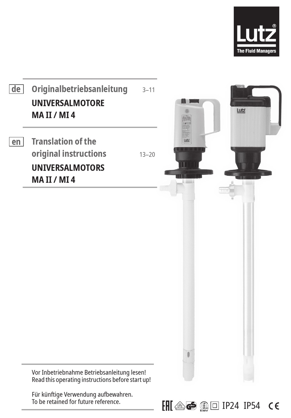 LUTZ UNIVERSALMOTOR MA II TRANSLATION OF THE ORIGINAL INSTRUCTIONS Pdf