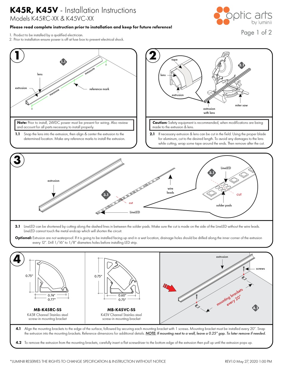 LUMINII OPTIC ARTS K45RC SERIES INSTALLATION INSTRUCTIONS Pdf Download