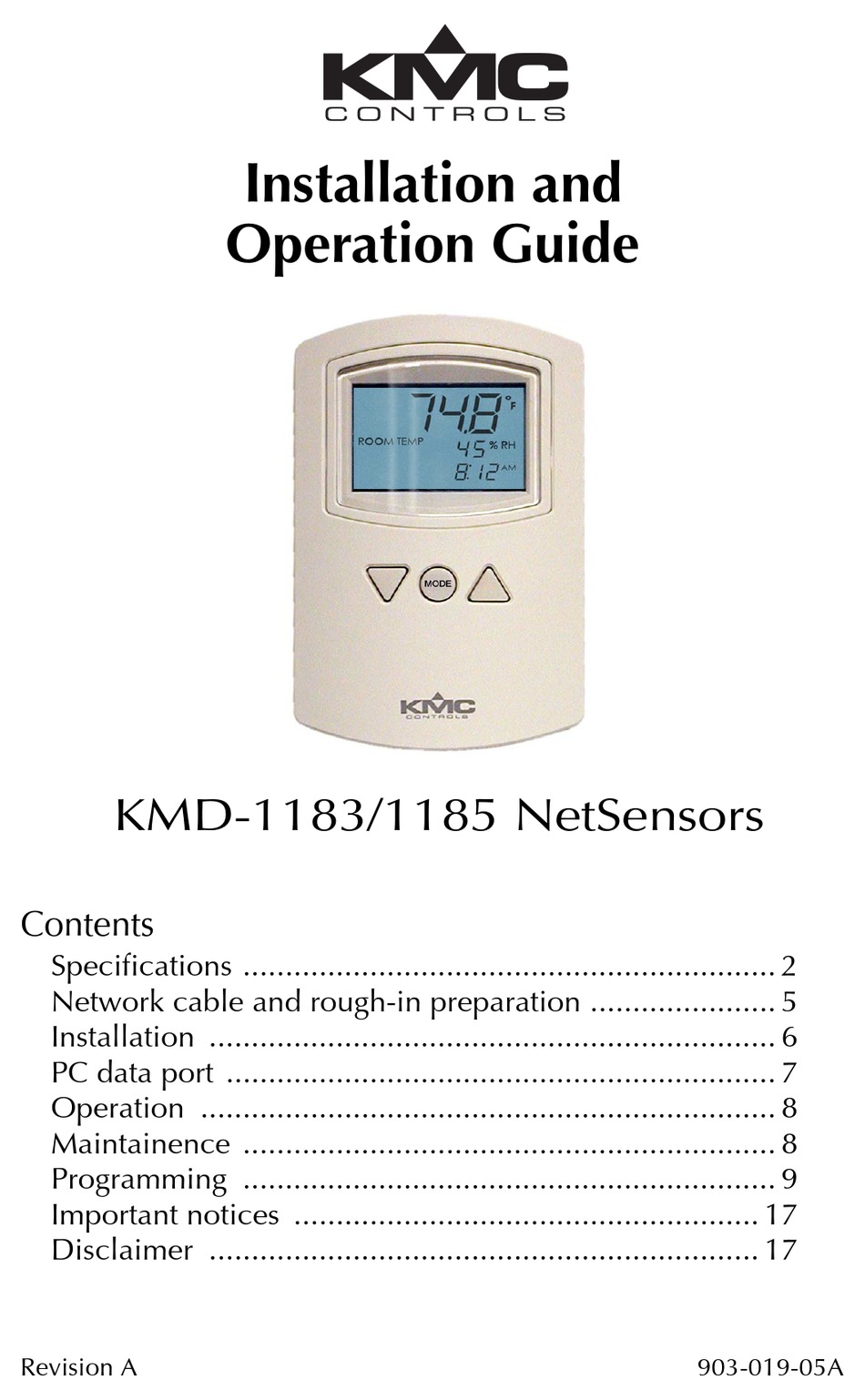 KMC CONTROLS KMD-1183 INSTALLATION AND OPERATION MANUAL Pdf Download