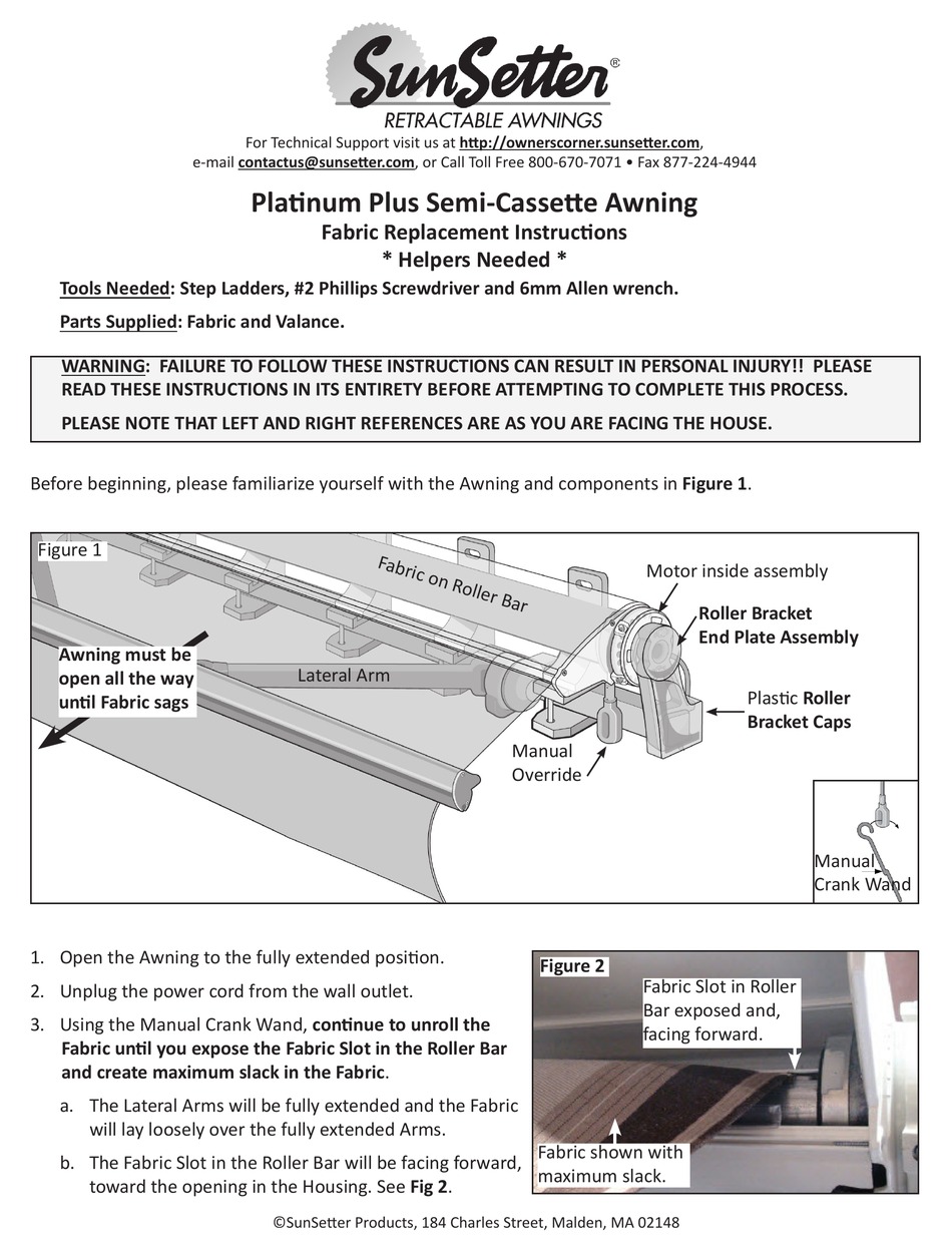 SUNSETTER PLATINUM PLUS REPLACEMENT INSTRUCTIONS MANUAL Pdf Download