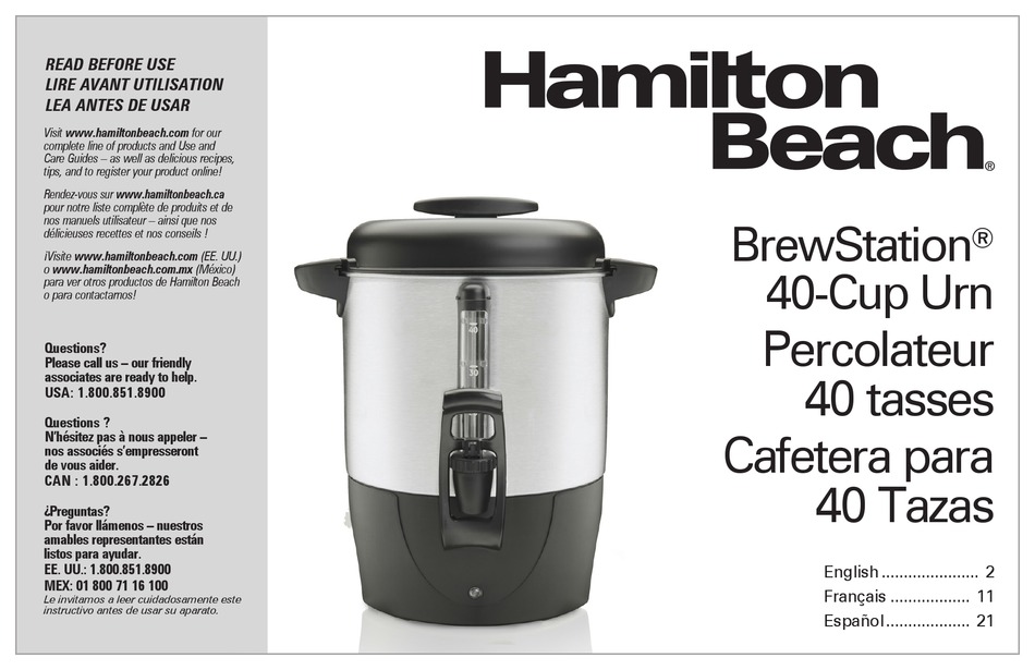 HAMILTON BEACH BREWSTATION 40514R MANUAL Pdf Download ManualsLib