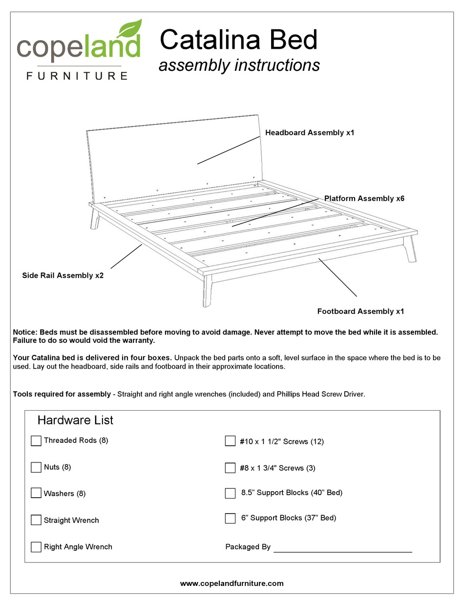 COPELAND CATALINA BED ASSEMBLY INSTRUCTIONS Pdf Download ManualsLib