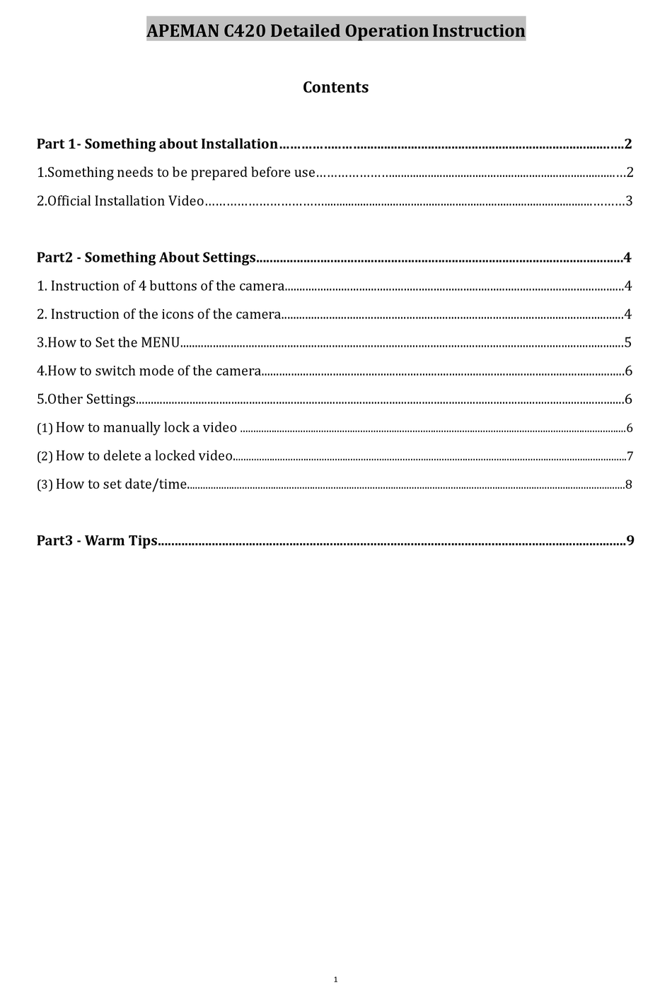 APEMAN C420 DETAILED OPERATION INSTRUCTION Pdf Download | ManualsLib