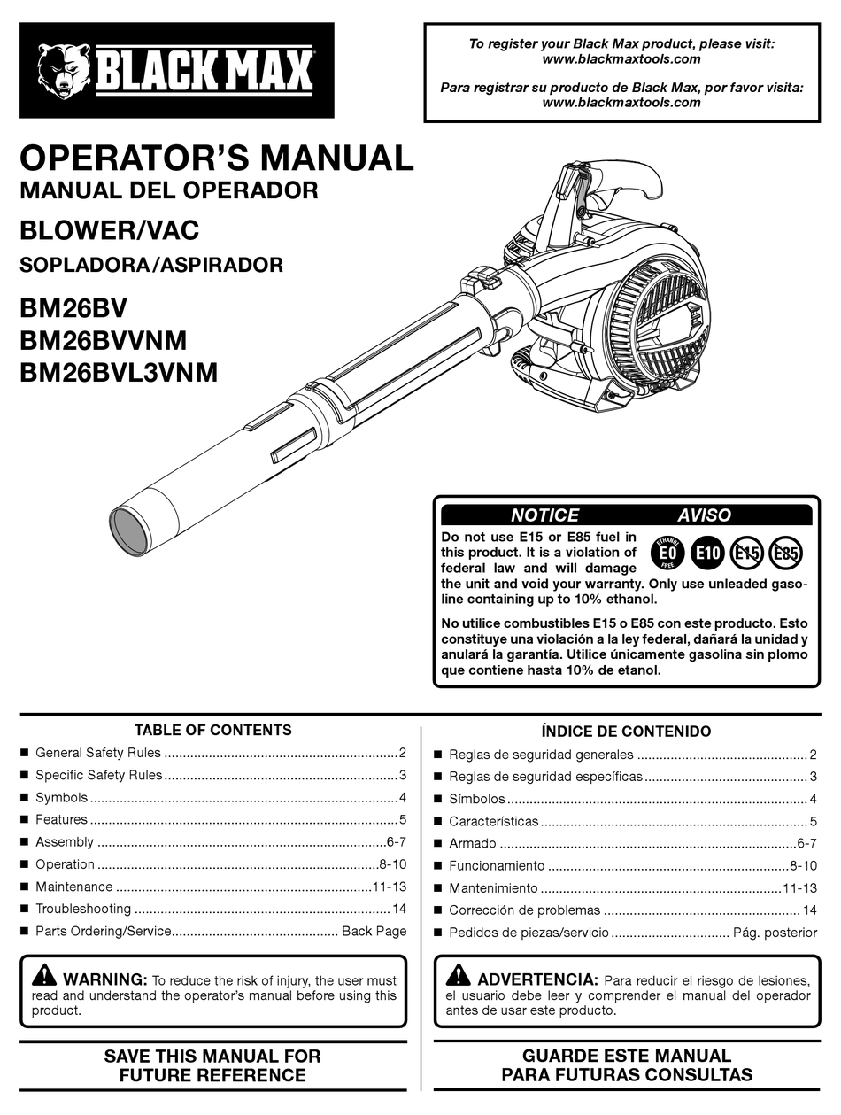 BLACK MAX BM26BV OPERATOR