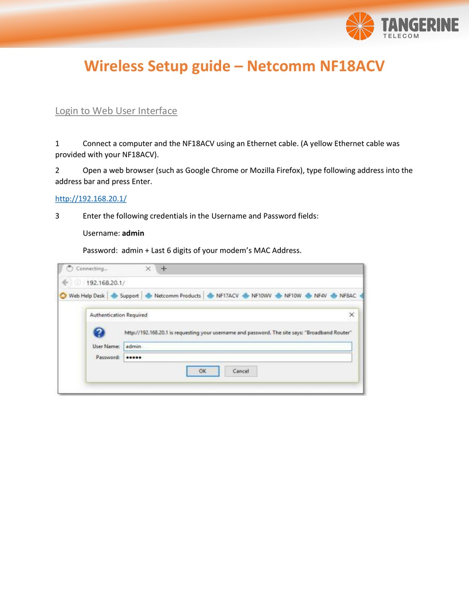 TANGERINE NF18ACV WIRELESS SETUP MANUAL Pdf Download ManualsLib