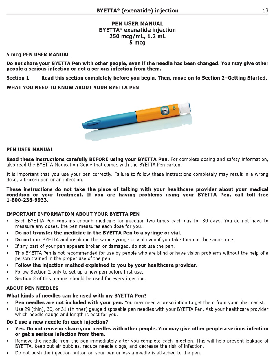 BYETTA PEN USER MANUAL Pdf Download | ManualsLib