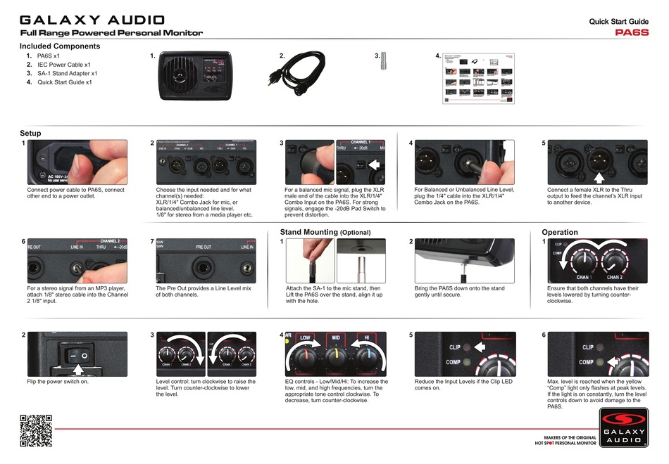 GALAXY AUDIO PA6S QUICK START MANUAL Pdf Download | ManualsLib