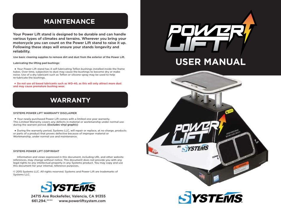 SYSTEMS POWER LIFT USER MANUAL Pdf Download ManualsLib
