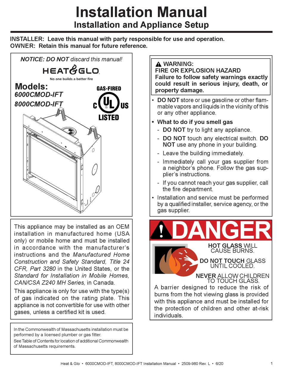 HEAT & GLO 6000CMODIFT INSTALLATION AND APPLIANCE SETUP Pdf Download