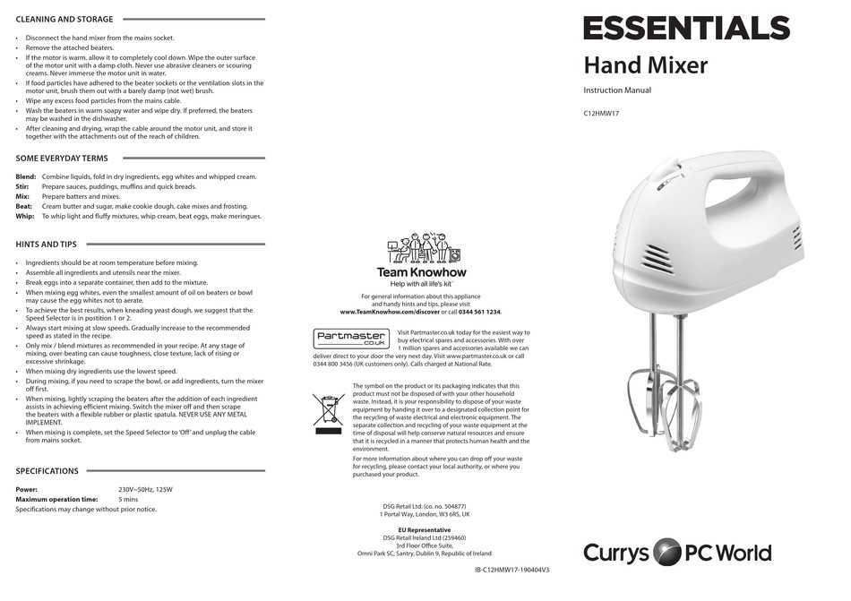 CURRYS ESSENTIALS C12HMW17 INSTRUCTION MANUAL Pdf Download ManualsLib
