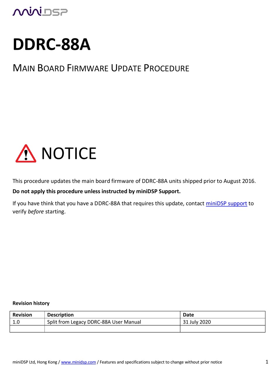 MINIDSP DDRC88A FIRMWARE UPDATE PROCEDURES Pdf Download ManualsLib
