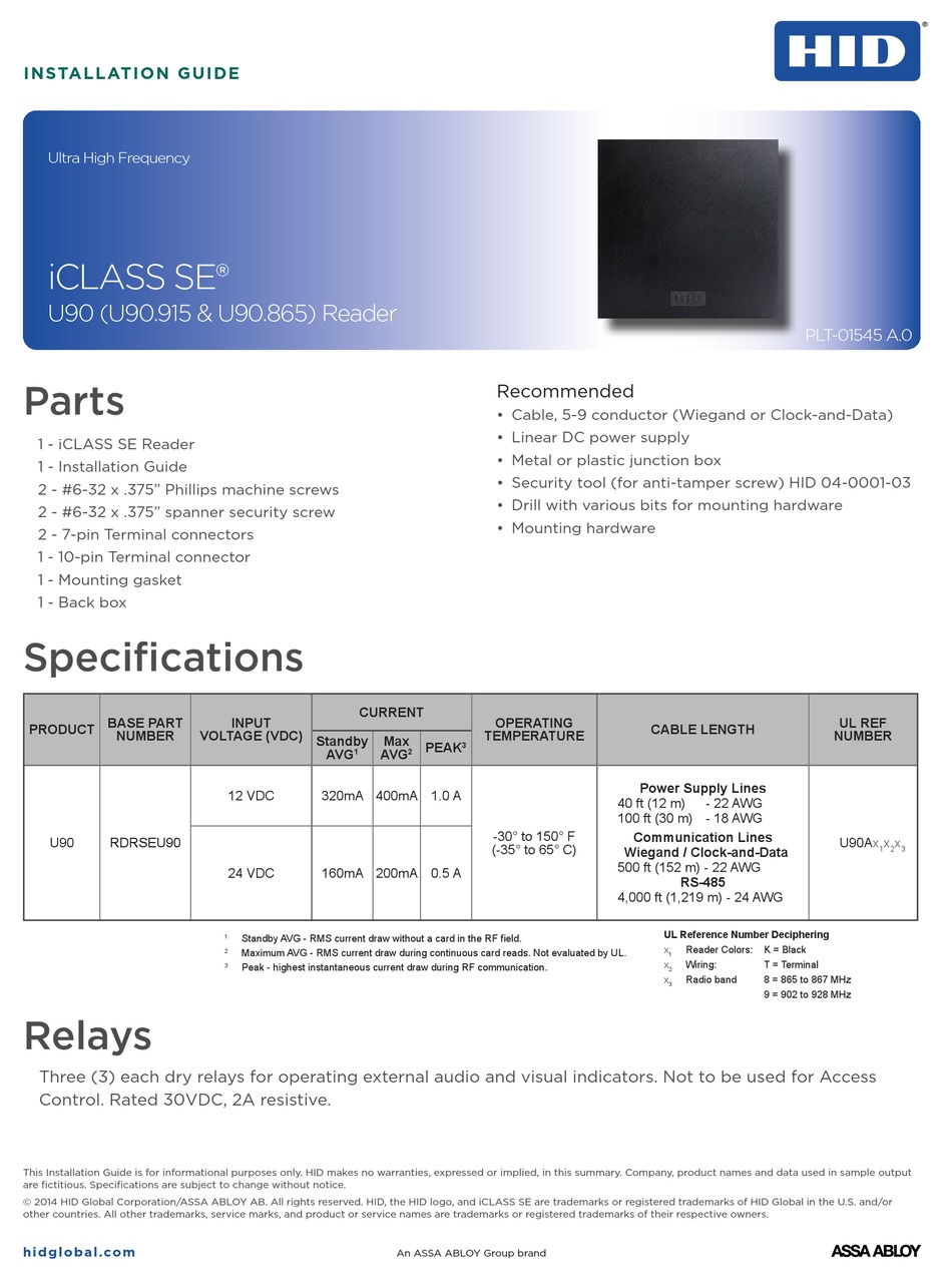 hid iclass cards specifications