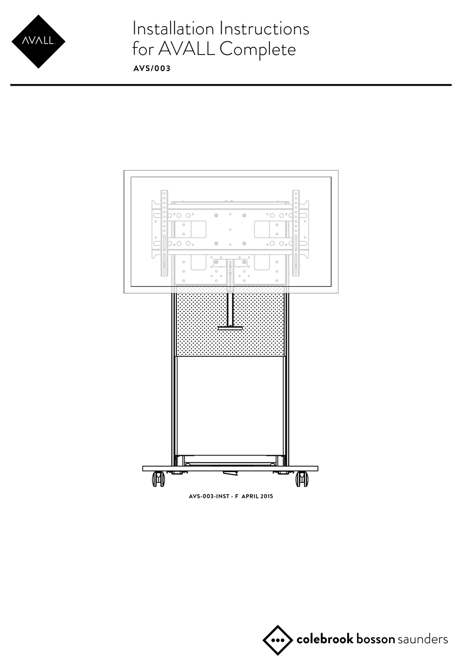 COLEBROOK BOSSON SAUNDERS AVALL COMPLETE INSTALLATION INSTRUCTIONS