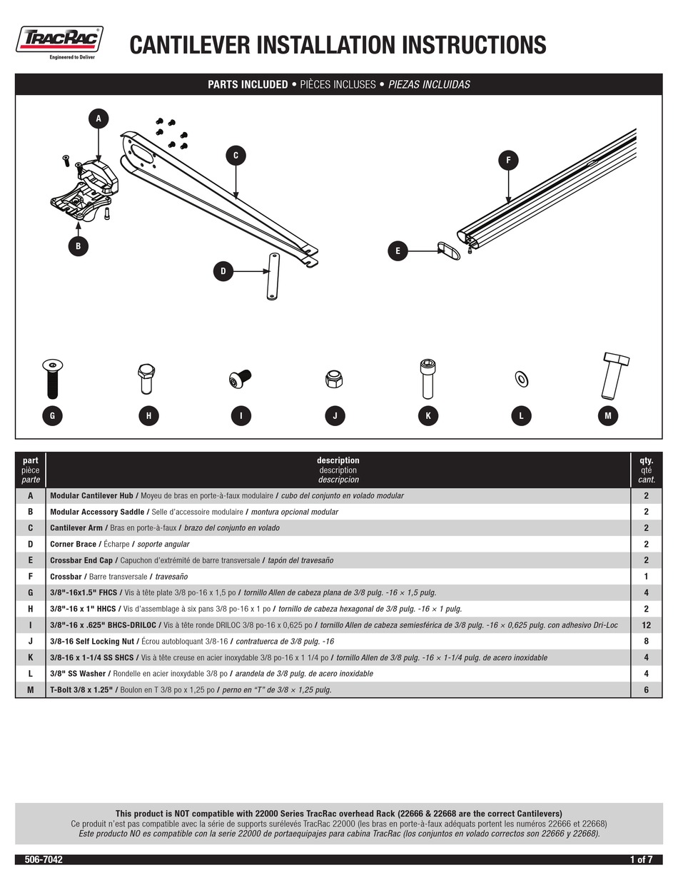 TRACRAC CANTILEVER INSTALLATION INSTRUCTIONS MANUAL Pdf Download