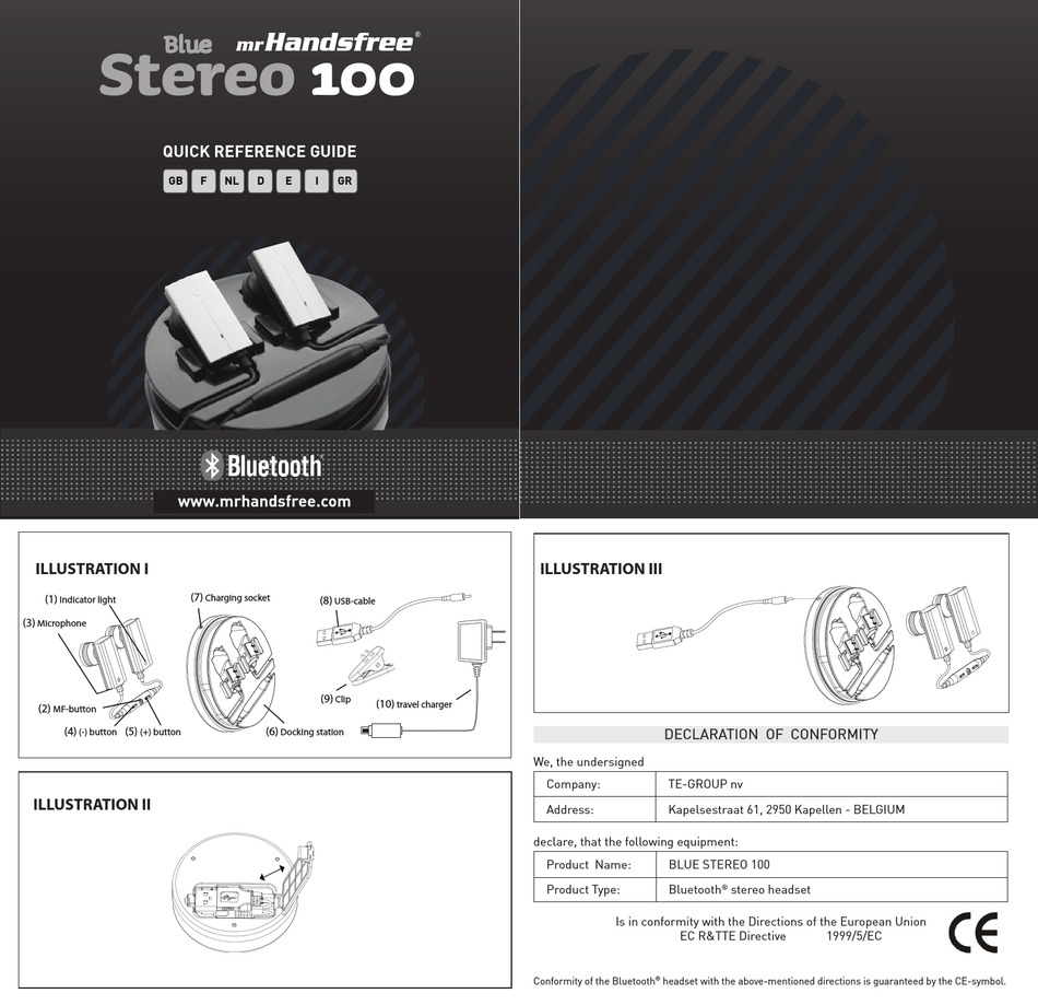 MR HANDSFREE BLUE STEREO 100 QUICK REFERENCE MANUAL Pdf Download