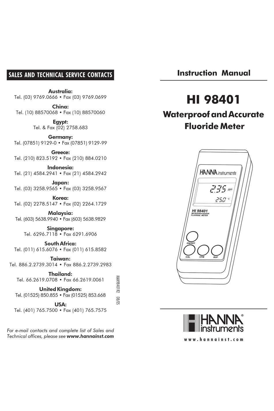 HANNA INSTRUMENTS HI 98401 INSTRUCTION MANUAL Pdf Download ManualsLib