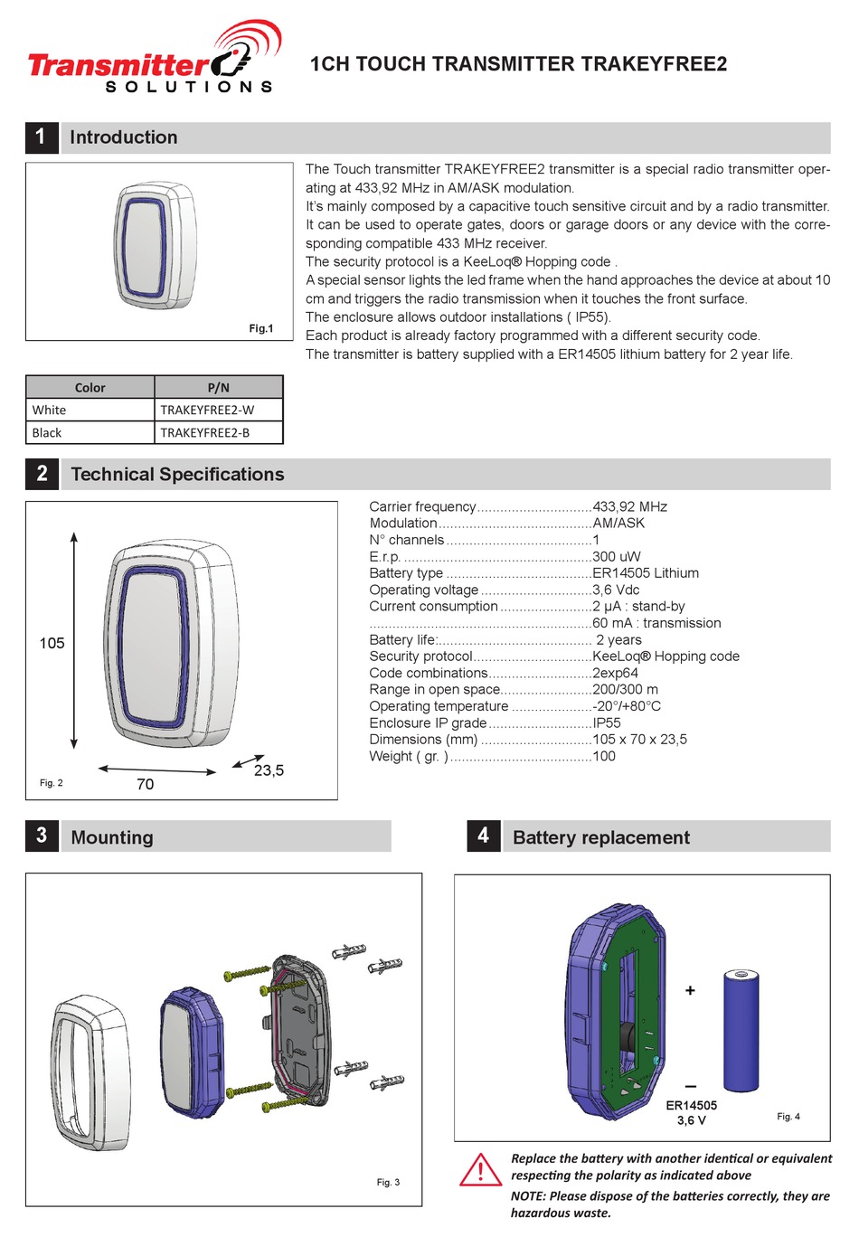 TRANSMITTER SOLUTIONS TRAKEYFREE2W QUICK START GUID Pdf Download
