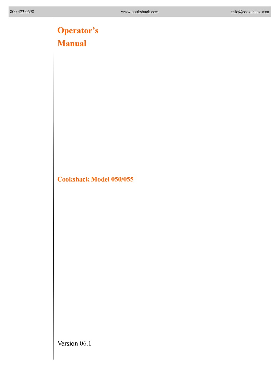 COOKSHACK 050/055 OPERATOR'S MANUAL Pdf Download ManualsLib