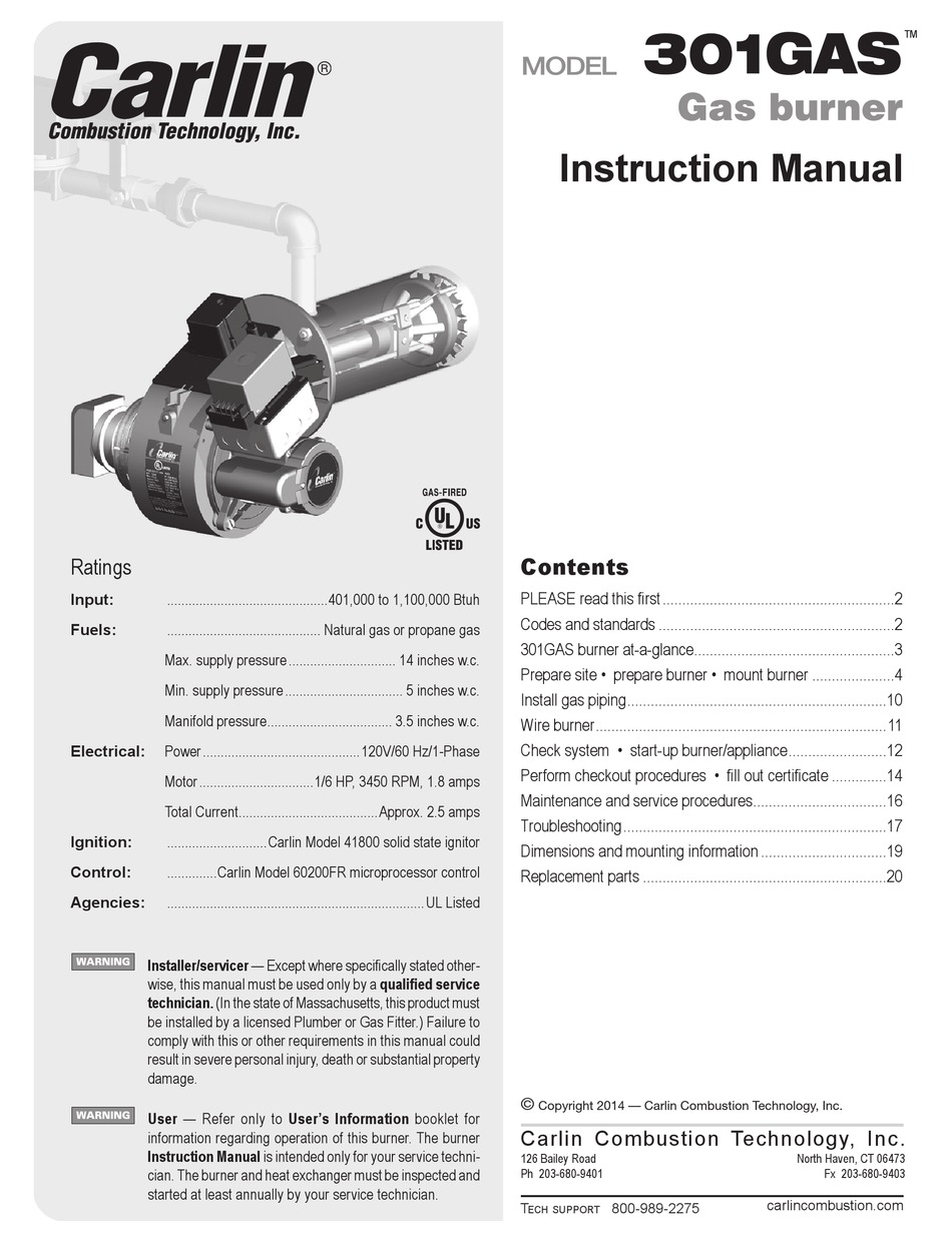 CARLIN 301GAS INSTRUCTION MANUAL Pdf Download ManualsLib