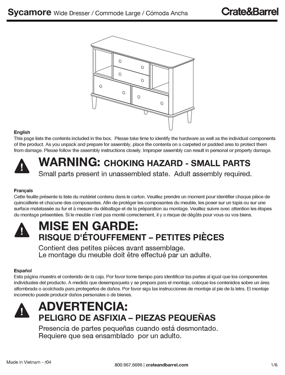CRATE&BARREL SYCAMORE ASSEMBLY INSTRUCTIONS MANUAL Pdf Download ManualsLib