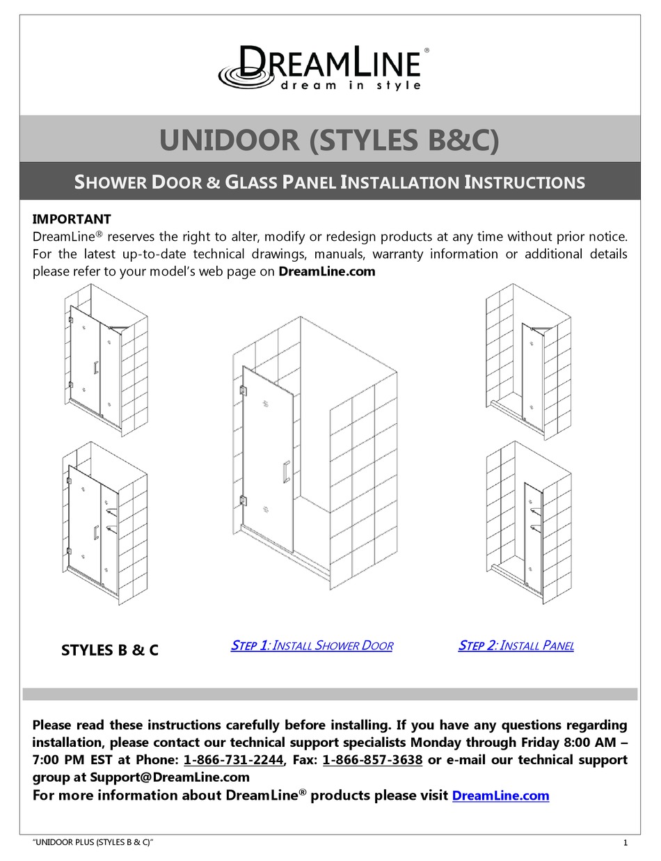 DREAMLINE UNIDOOR B INSTALLATION INSTRUCTIONS MANUAL Pdf Download