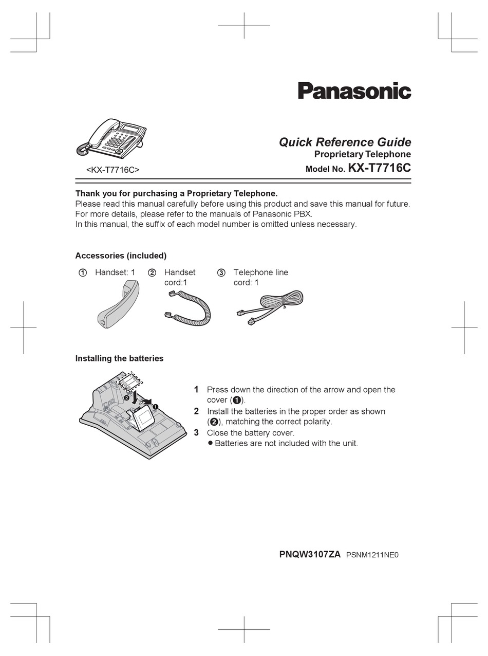 PANASONIC KX-T7716C QUICK REFERENCE MANUAL Pdf Download | ManualsLib