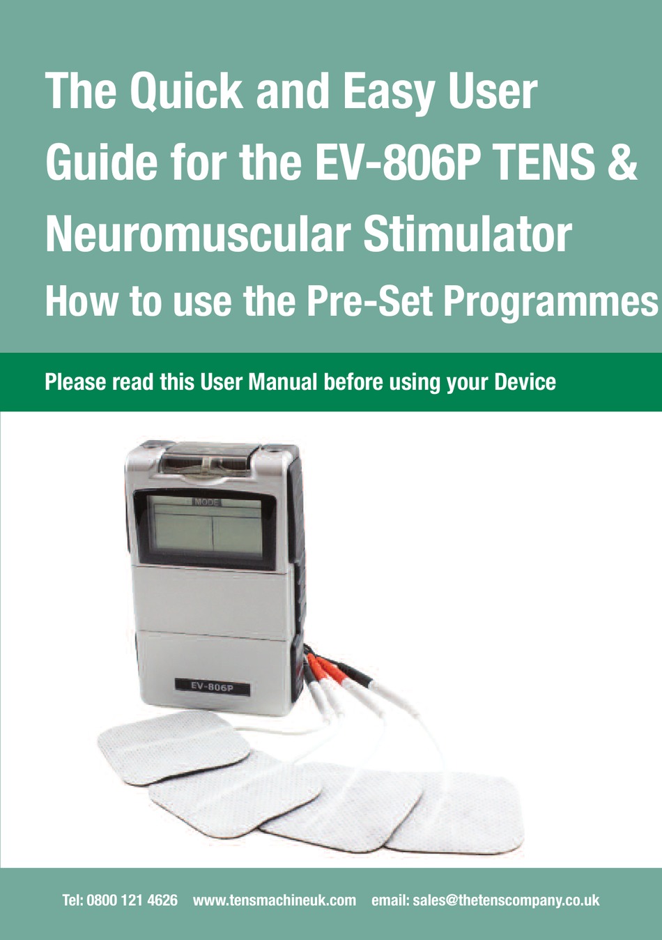 TENS EV806P QUICK USER MANUAL Pdf Download ManualsLib