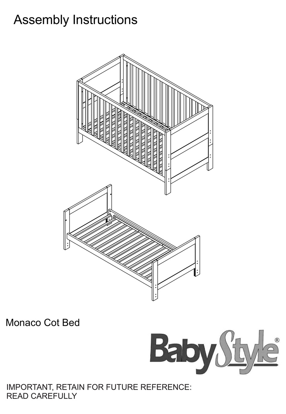 BABYSTYLE MONACO COT BED ASSEMBLY INSTRUCTIONS MANUAL Pdf Download