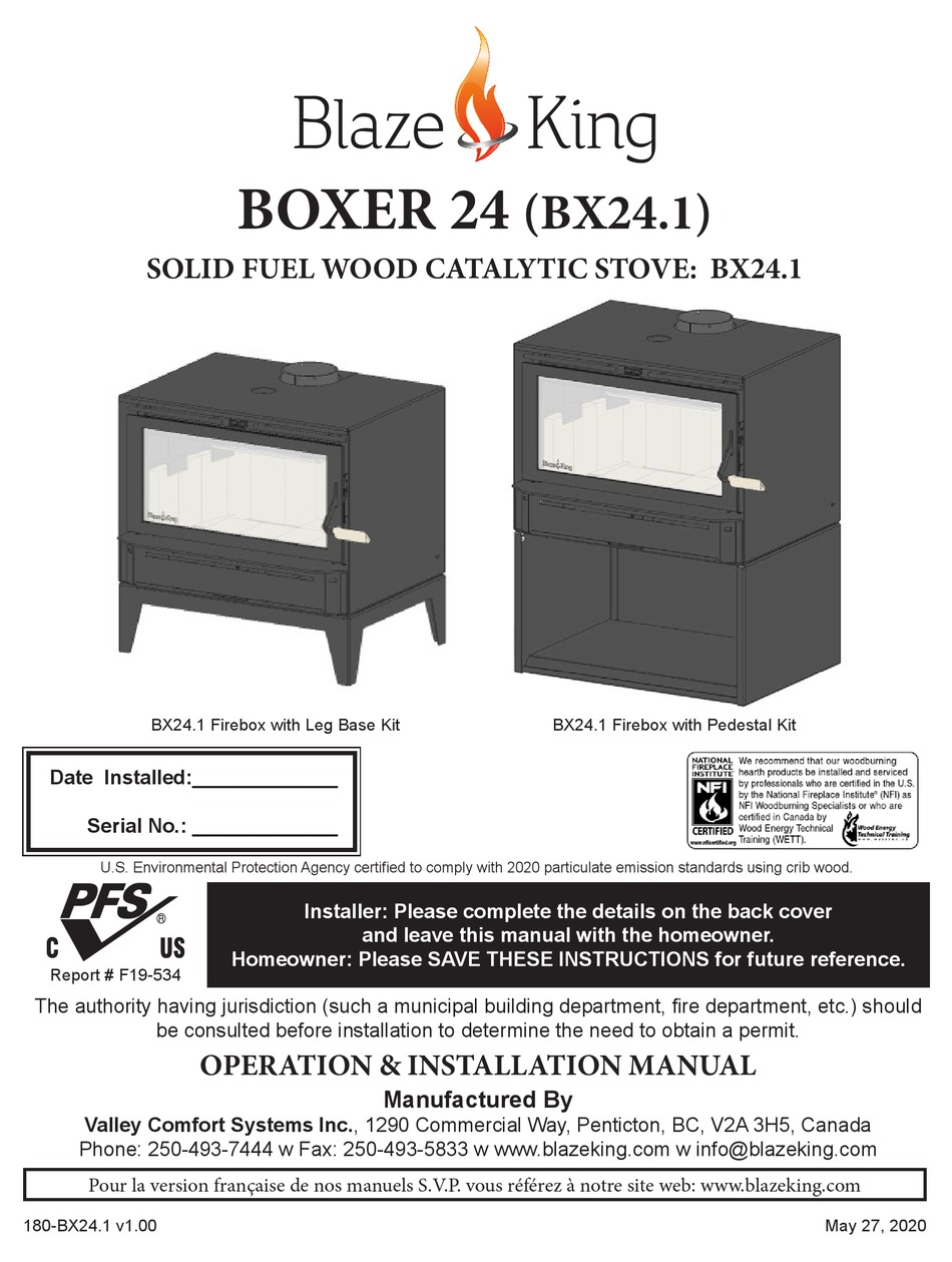 BLAZE KING BOXER 24 OPERATION & INSTALLATION MANUAL Pdf Download