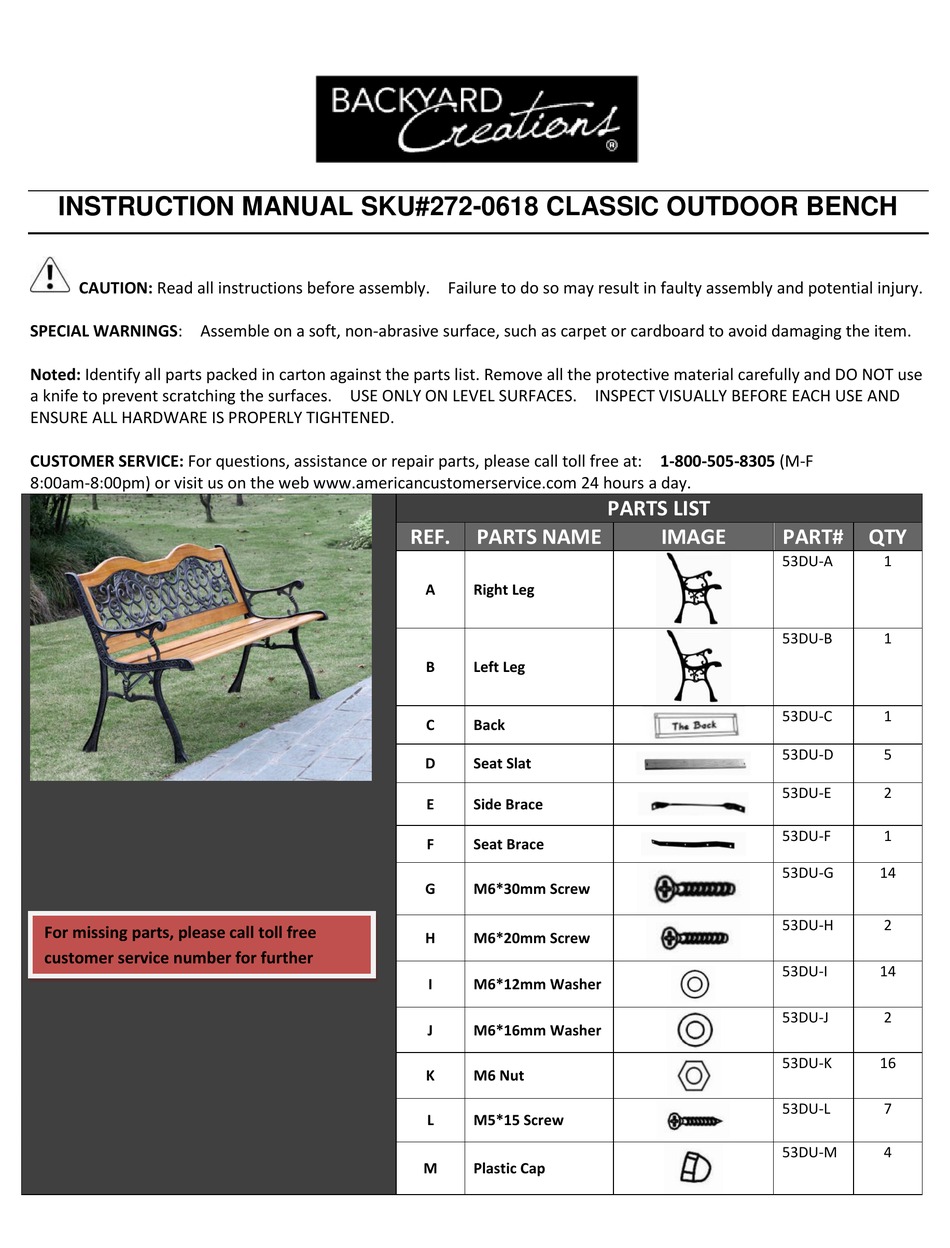 BACKYARD CREATIONS 272-0618 INSTRUCTION MANUAL Pdf Download - BackyarD Creations 272 0618