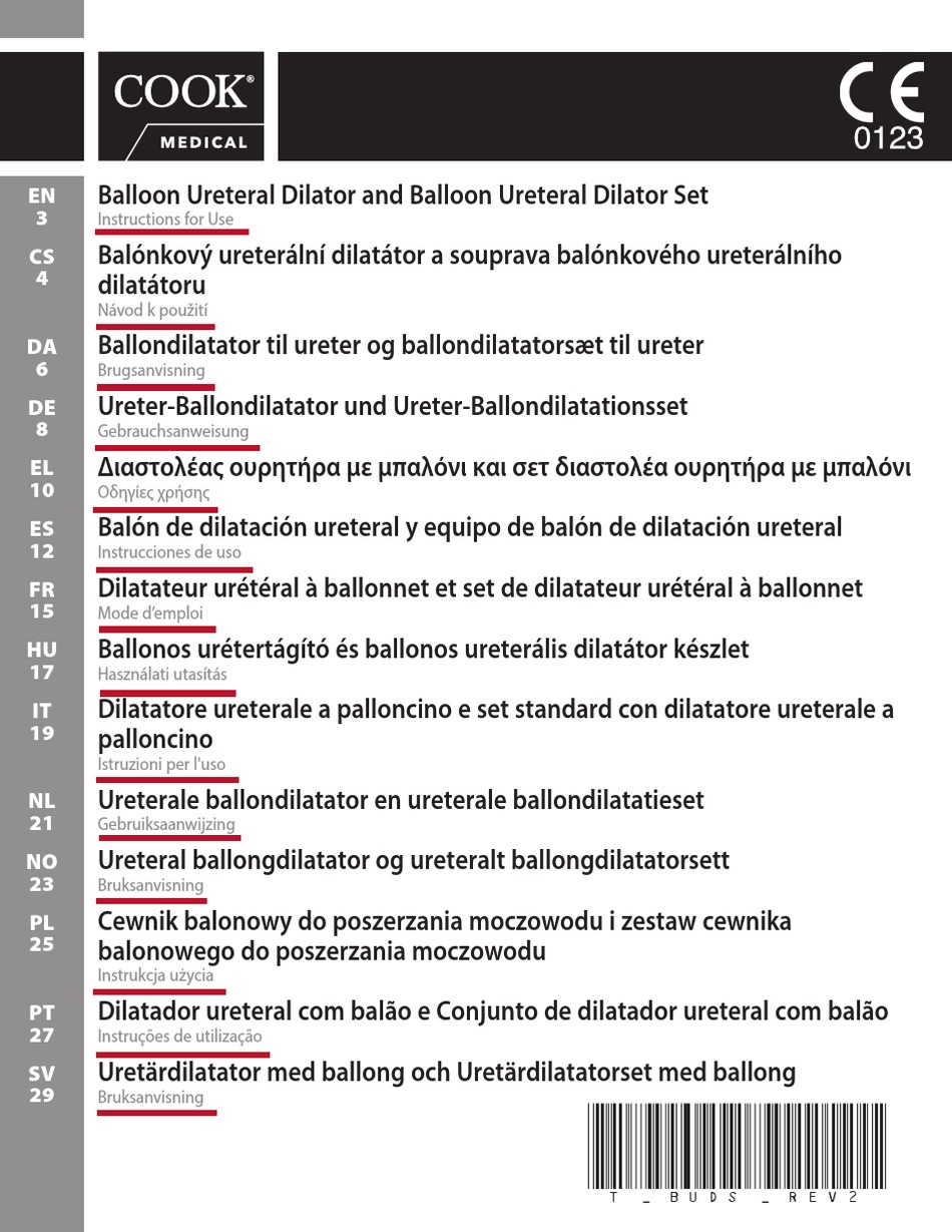 COOK MEDICAL BALLOON URETERAL DILATOR INSTRUCTIONS FOR USE MANUAL Pdf