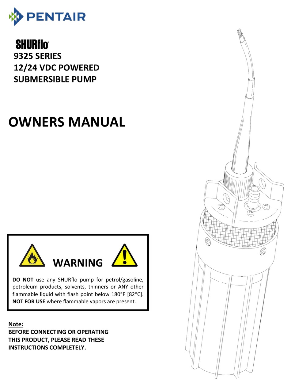PENTAIR SHURFLO 9325 SERIES OWNER'S 