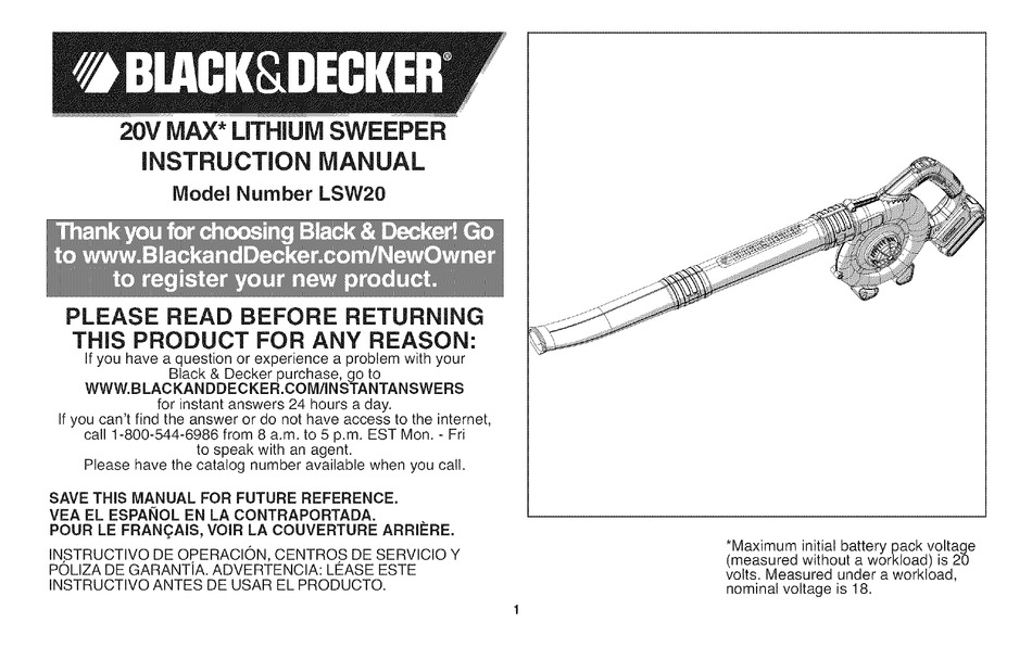 BLACK+DECKER LSW20 20V MAX* Cordless Lithium Sweeper 