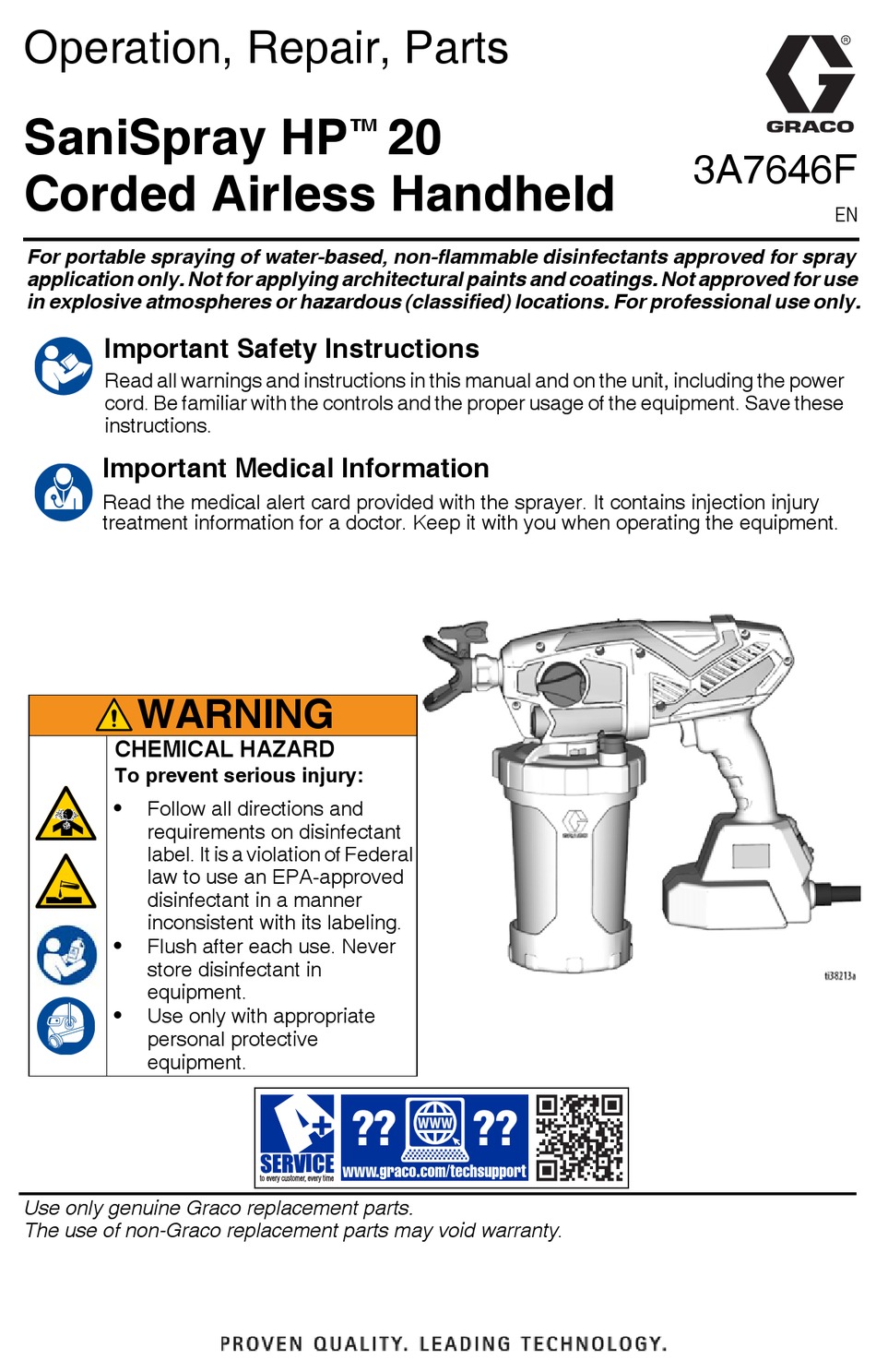 GRACO SANISPRAY HP 20 OPERATION - REPAIR - PARTS Pdf Download | ManualsLib