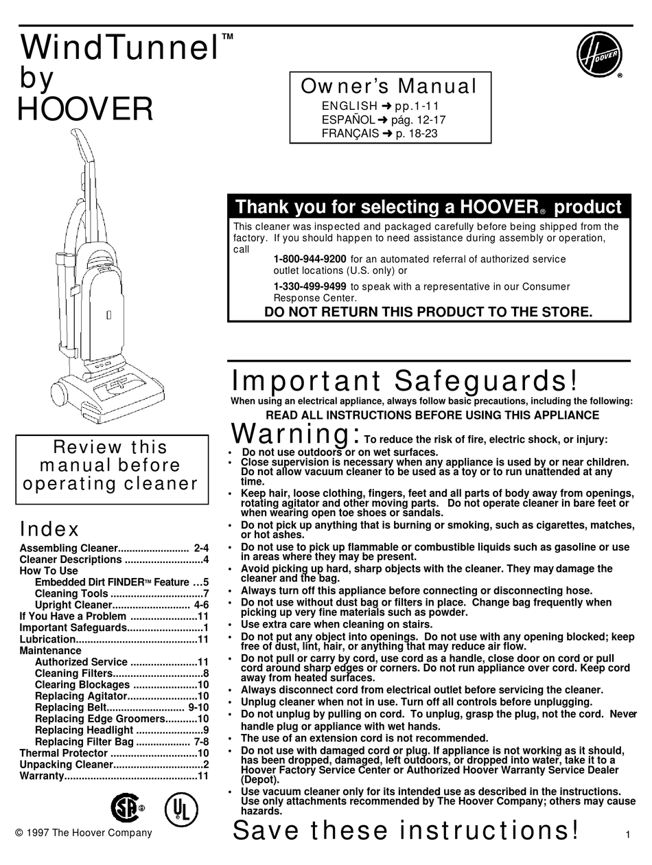 User manual Hoover Athos (English - 70 pages)