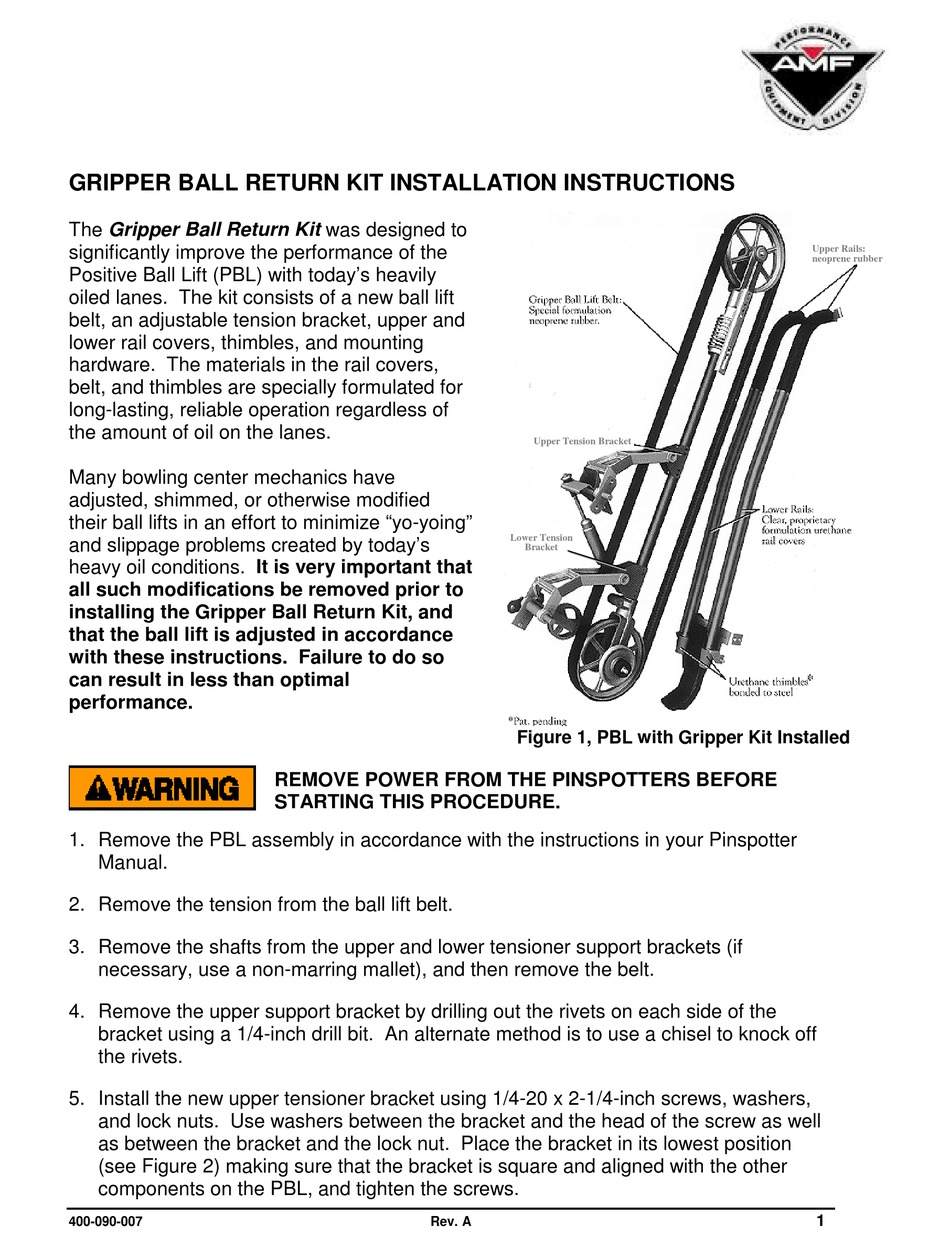 AMF GRIPPER BALL RETURN NSTALLATION INSTRUCTIONS Pdf Download ManualsLib