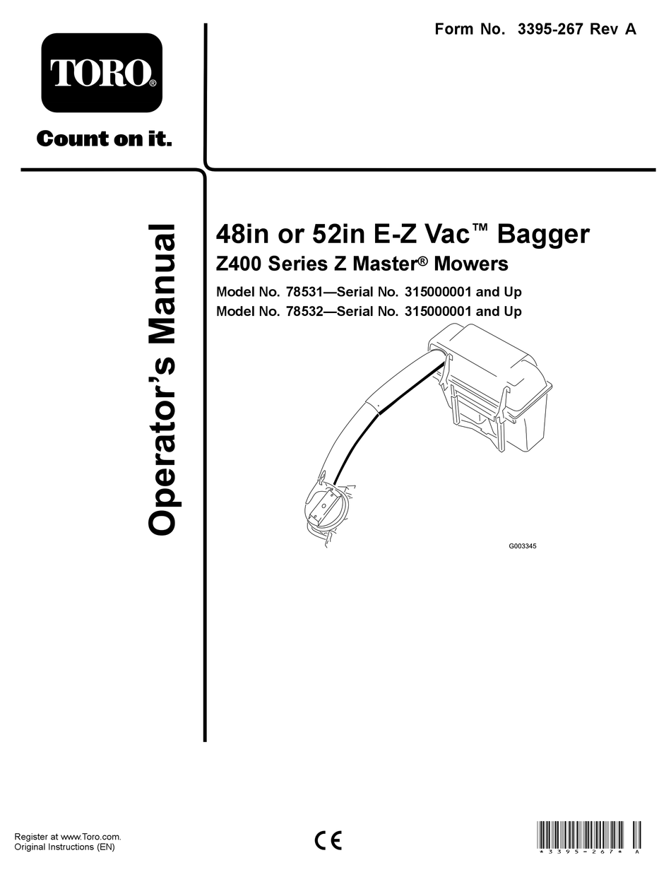 TORO EZ VAC Z MASTER Z400 SERIES OPERATOR'S MANUAL Pdf Download