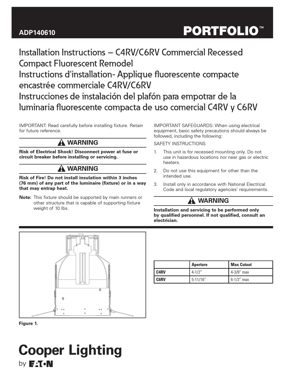 EATON COOPER LIGHTING PORTFOLIO C4RV INSTALLATION INSTRUCTIONS MANUAL