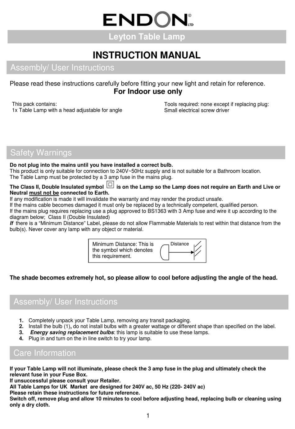 ENDON LEYTON INSTRUCTION MANUAL Pdf Download ManualsLib