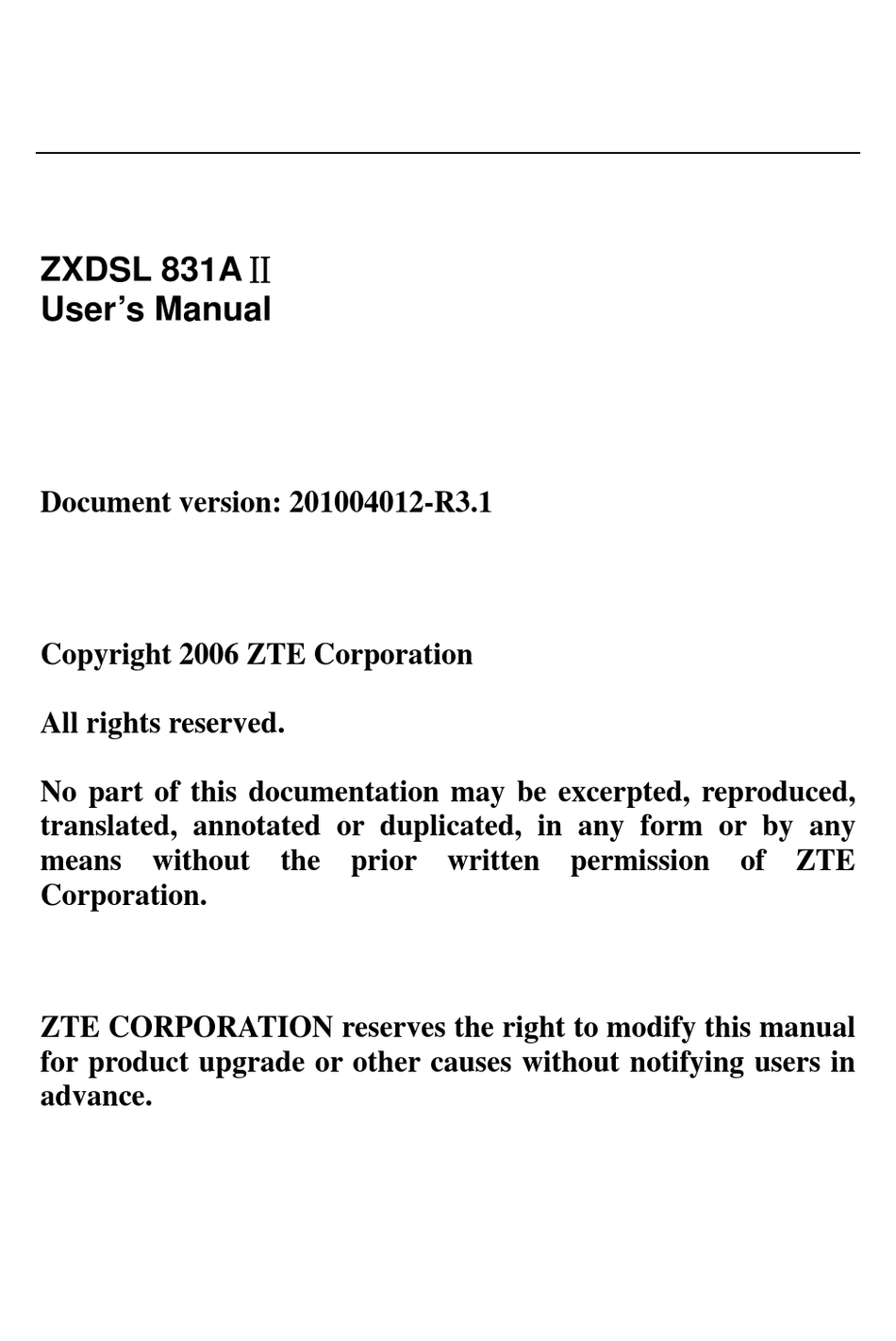 ZTE ZXDSL 831A II USER MANUAL Pdf Download | ManualsLib